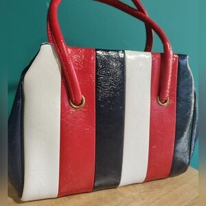 Vintage red, white, blue handbag. Excellent condition w/ no rips or stains.
